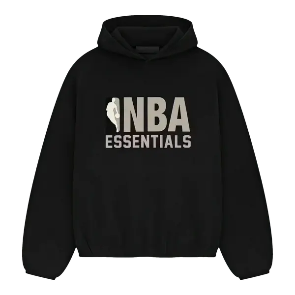 Fear of God Essentials NBA Black Grey — hoodie broderie NBA oversize