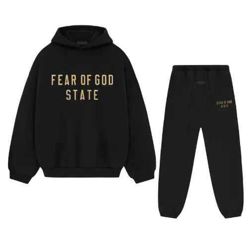 Fear of God Essentials FW24 Black Yellow State — set complet noir et jaune oversize