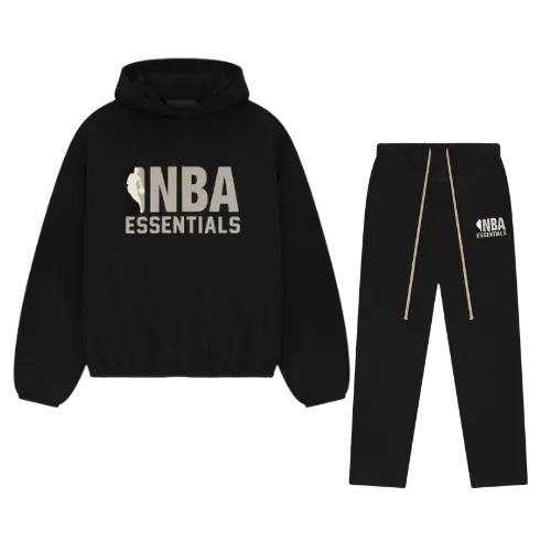 Fear of God Essentials NBA Black Grey Full Set — collaboration NBA hoodie jogging
