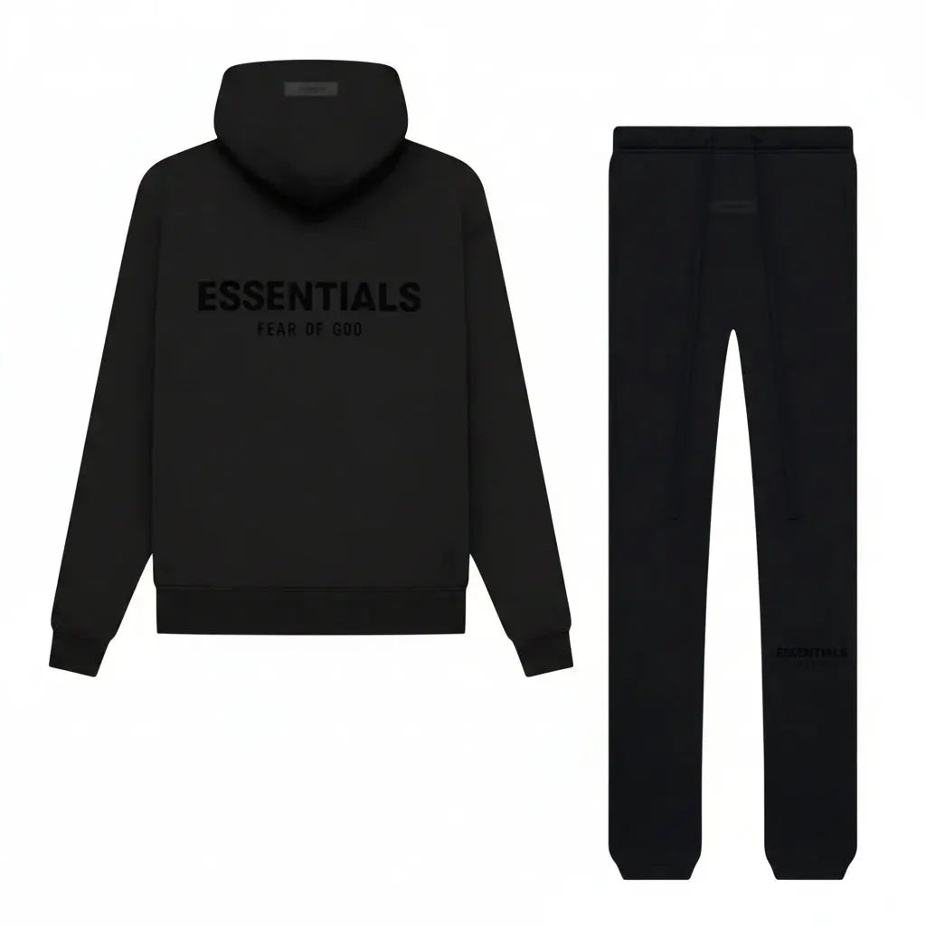 Fear of God Essentials Limo Black — ensemble Stretch Limo noir intense oversize