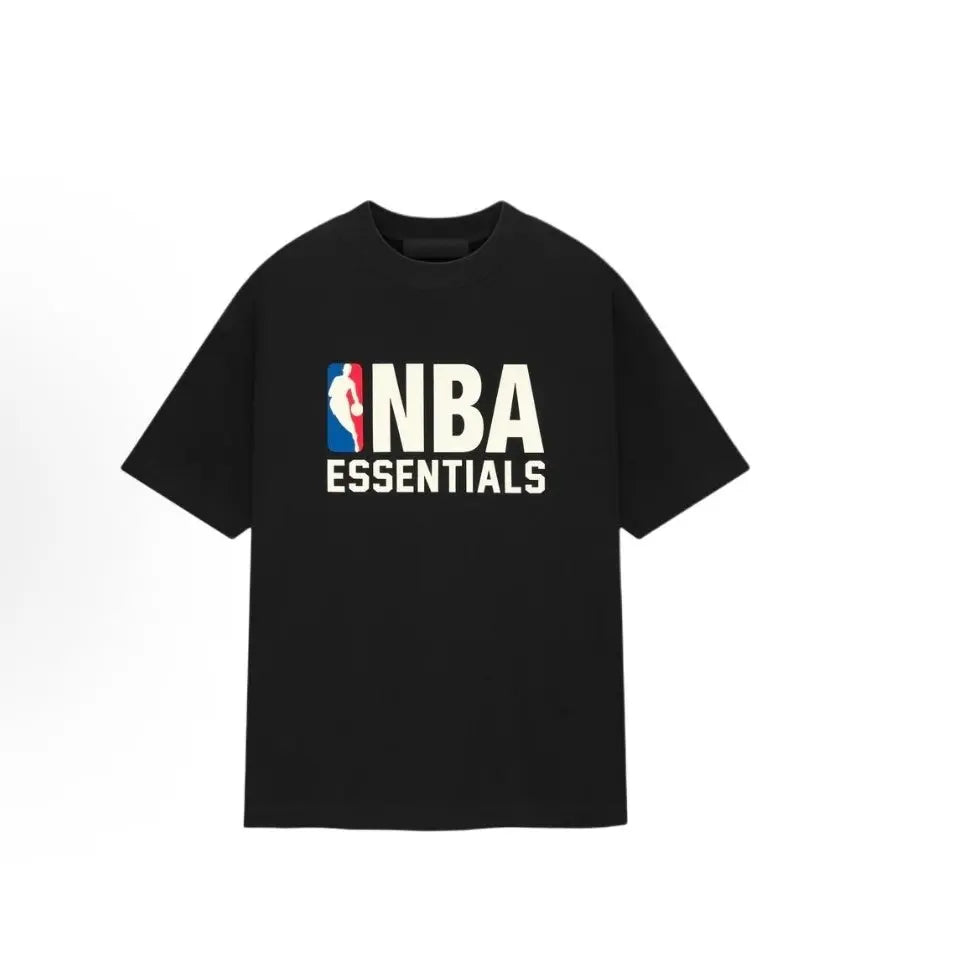 T-shirt Fear of God Essentials NBA Black White — vue face collaboration NBA